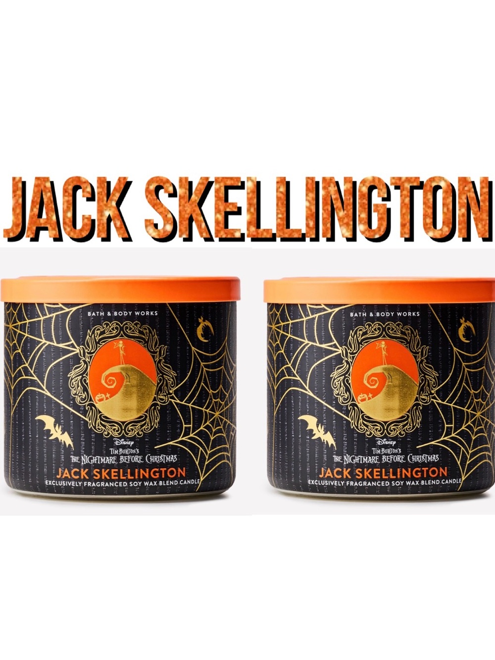The Night Before Christmas Jack Skellington 3 Wick candles x2